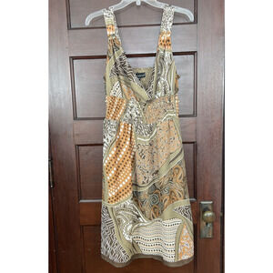 Mlle Gabrielle Dress Women's 1X Brown Tribal Geometric Paisley Print Vacation